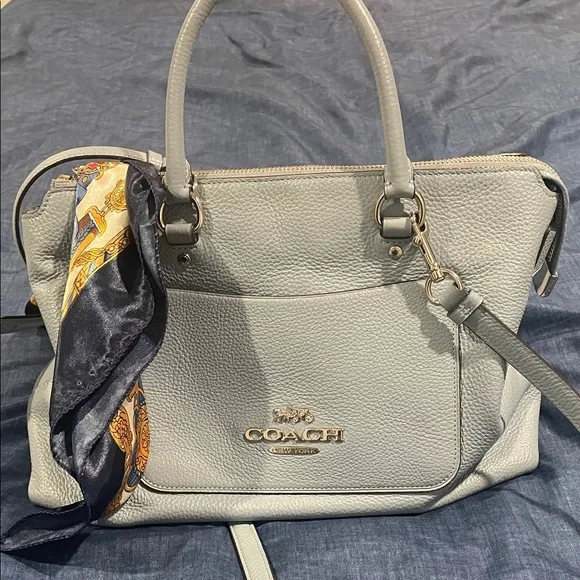Coach Light Blue Leather Satchel with Scarf Accent - Picture 1 of 2